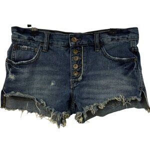 Free People Womens 24” Exposed Button Fly Cutoff Denim Jean Shorts
